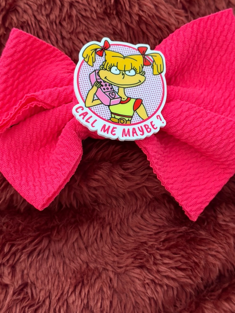 Pink Hair Bow with 'Call Me Maybe' Character